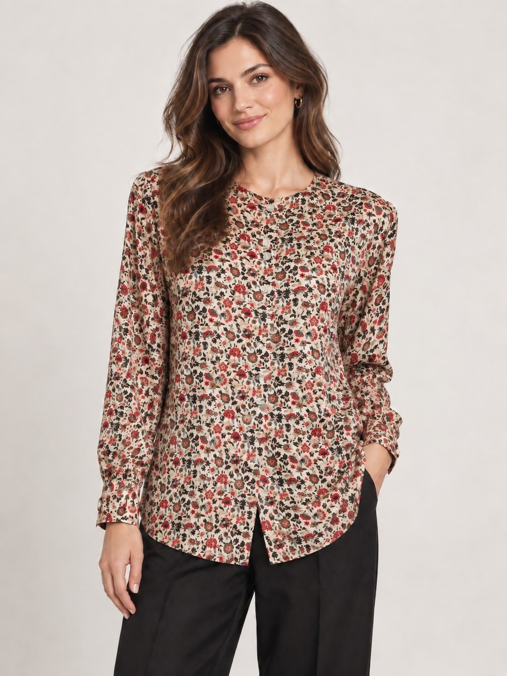 Vintage Harvé Benard 100% Silk Floral Button Blouse Size 10